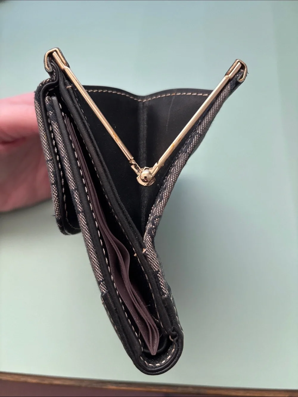 Dooney & Bourke Gray and Black Signature Compact Wallet